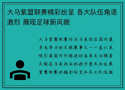大马紫盟联赛精彩纷呈 各大队伍角逐激烈 展现足球新风貌